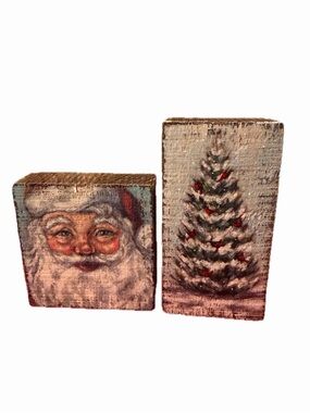 Primitives By Kathy Christmas Block Signs Santa Tree Rustic Holiday Decor Set
